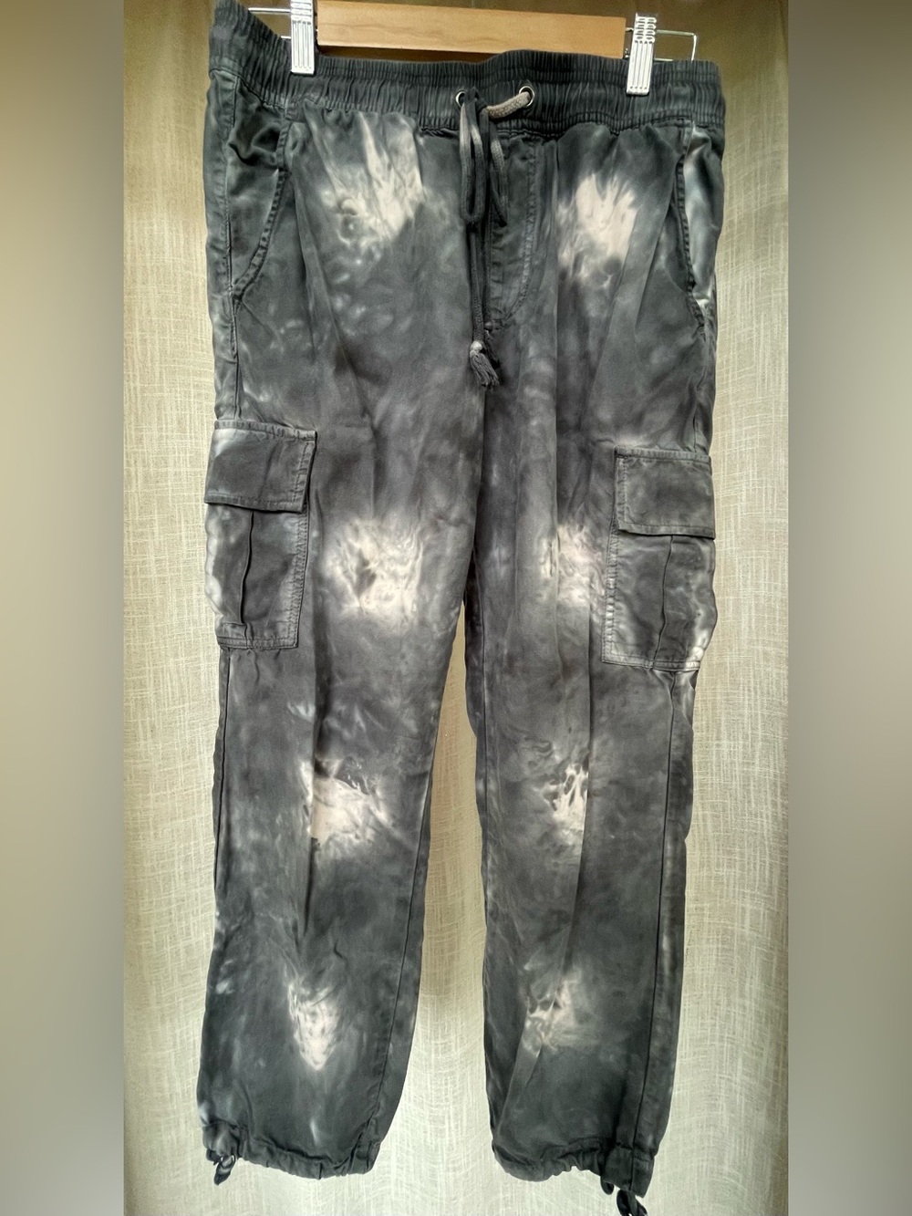 Sanctuary for Anthropologie  Black & White & Pale Pink Tie-Dye Cargo Joggers